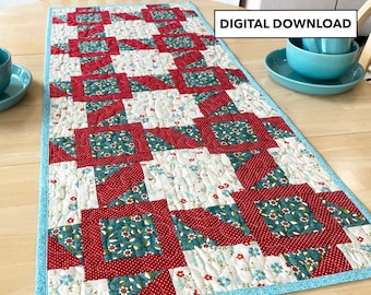 Railroad Tracks Quilted Table Runner - Tulip Square Pattern #549 - Digital Download