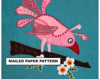 Paper Pattern - Felt Applique Bird Pattern - Colorful Whimsical Bird Pattern #FPP003 - MAILED PAPER PATTERN