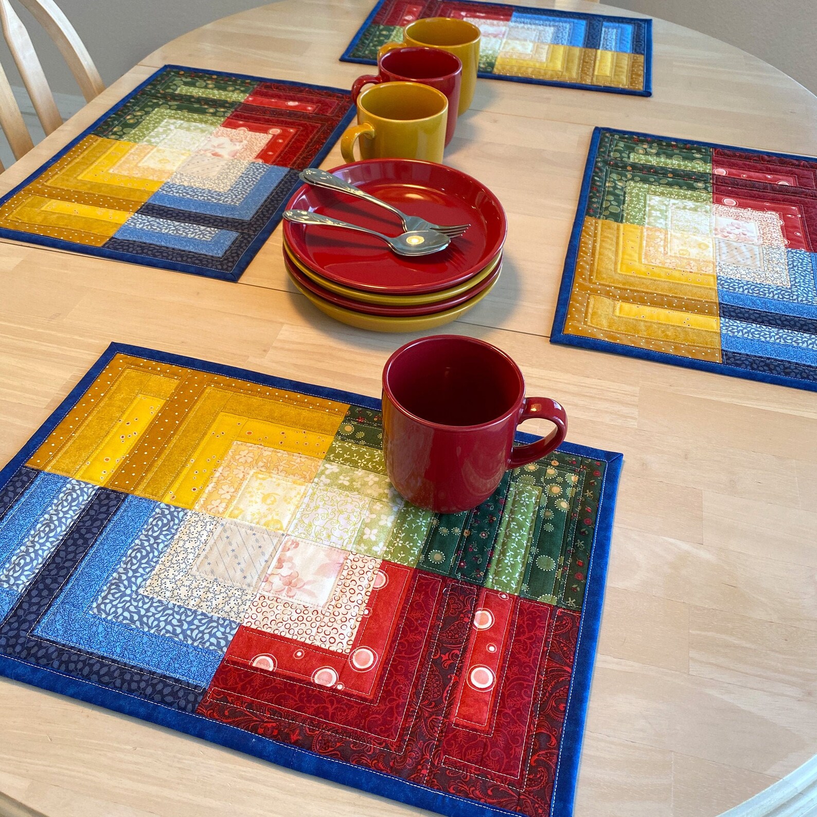 Quilted Placemat Pattern Four Square Meals Placemat Set Etsy