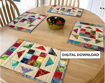Kaleidoscope Quilted Placemat Pattern: Set of 4 (Digital Download)