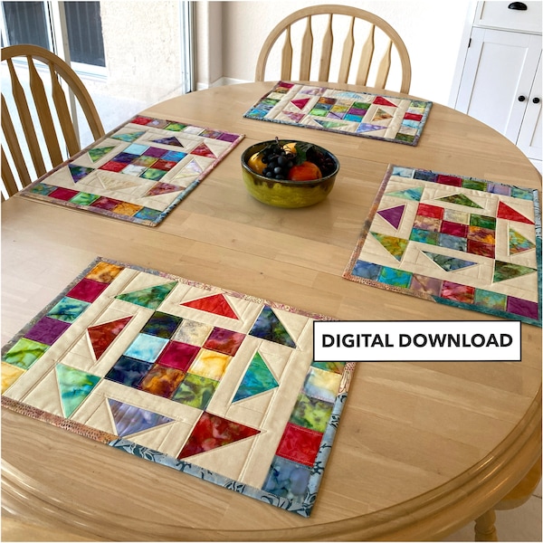 Quilted Placemat Pattern - Kaleidoscope Quilted Placemat Pattern - Digital Download by Tulip Square  #598