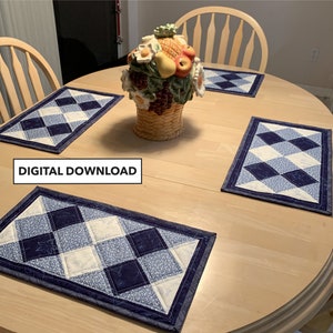 Quilted Placemat Pattern - Dinner Diamonds Quilted Placemat Pattern - Digital Download by Tulip Square #577