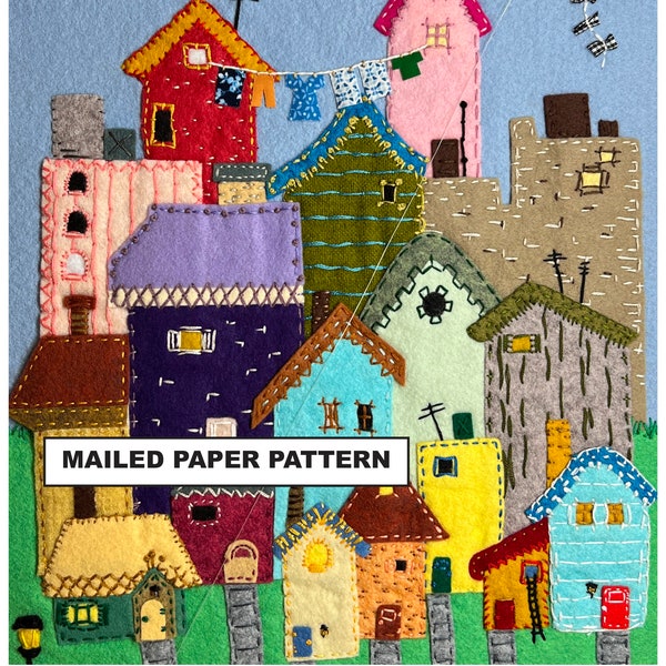 PAPER Felt Appliqué Pattern - Tiny Town Felt and Embroidery Pattern  - Pattern for felt appliqué  - Mailed Paper Pattern FPP014
