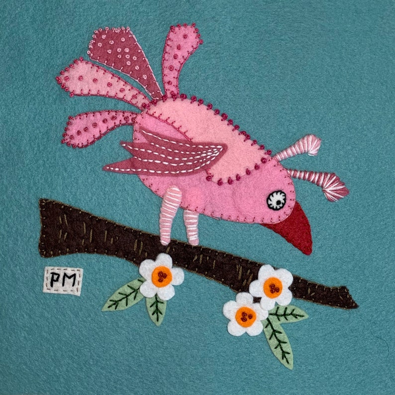 Felt Applique Bird Pattern Colorful Whimsical Bird Pattern Etsy
