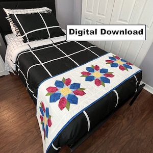 Floral Quilted Bed Runner Pattern: Tulip Square Design (PDF Pattern)