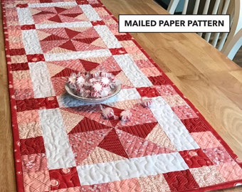Peppermint Pinwheels Quilted Table Runner - Tulip Square Pattern #566 - Mailed Paper Pattern