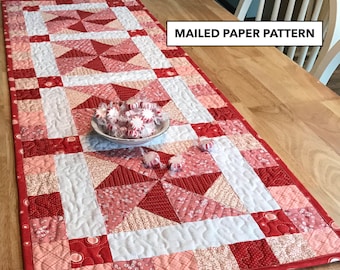 Peppermint Pinwheels Quilted Table Runner - Tulip Square Pattern #566 - Mailed Paper Pattern