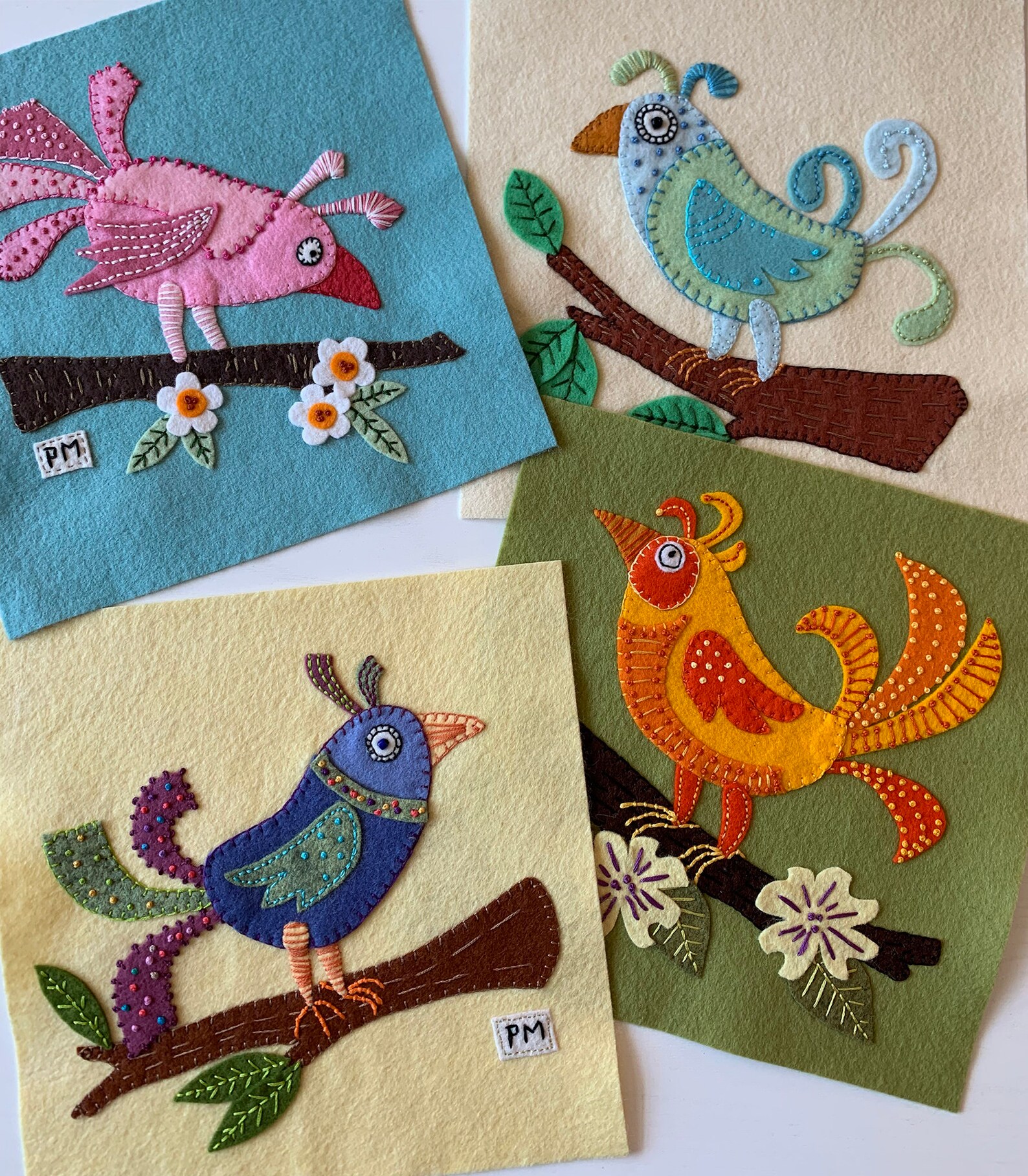 Felt Applique Bird Pattern Colorful Whimsical Bird Pattern Etsy