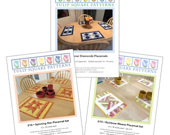 Quilted Placemat Patterns: Rainbow Weave, Spinning Star, Dinner Diamonds (PDF Download)