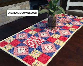 Dancing Diamonds Quilted Table Runner - Tulip Square Pattern #548 - Digital Download