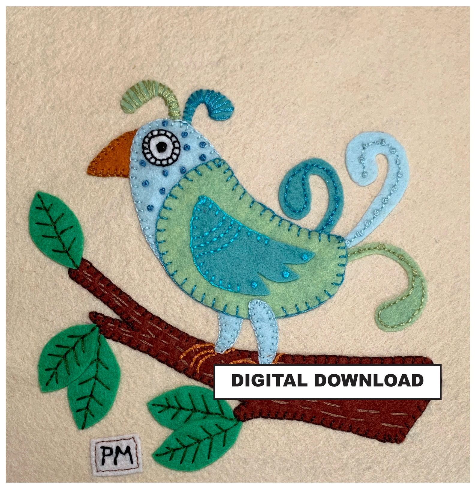 Digital Download Felt Applique Bird Pattern Colorful Etsy