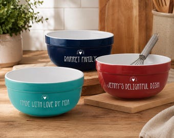 Personalized Ceramic Serving Bowl, Custom Stoneware Mixing Bowl, Engraved Kitchen Bowl, Gift for Mom, Grandma Gift, Housewarming Gift