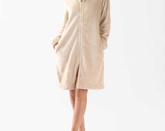 Bata de franela de felpa con cremallera – Ropa de estar por casa de polar suave