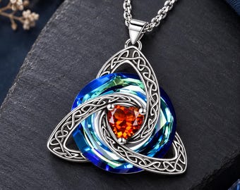 Celtic Knot Birthstone Necklace, Trinity Knot Pendant, Celtic Jewelry, Personalized Birth Month Gift, Spiritual Protection Necklace for Her