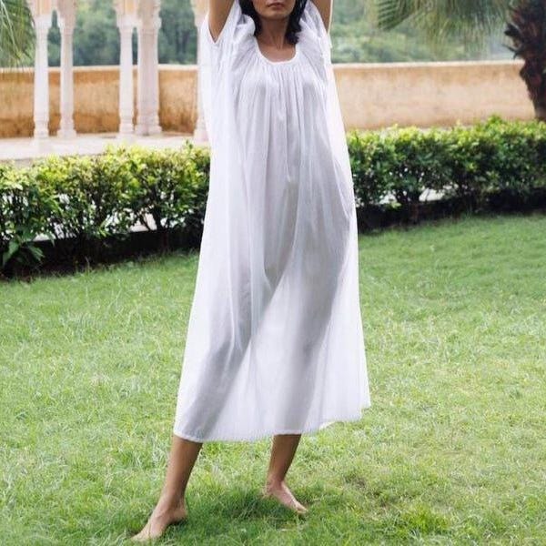 Organic Cotton Nightgown, Sheer White Sleepwear, Puff Sleeves, Handmade