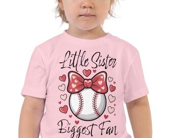 Little Sister, Biggest Fan Baseball Toddler Short Sleeve Tee