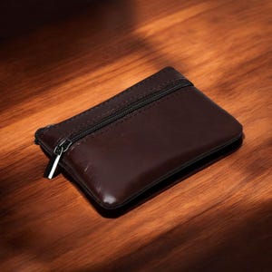Monedero de cuero: pequeño monedero de cuero con cremallera, monedero compacto con cremallera, monedero minimalista, monedero de cuero genuino con cremallera