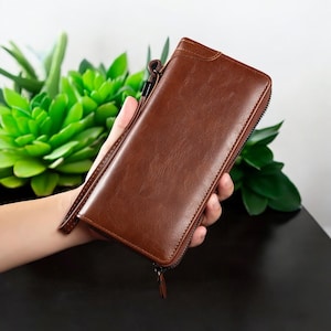 Lange Herren Geldbörse - PU-Leder RFID-blockierende Reißverschluss-Kupplung, schlanke Business-Brieftasche, Kreditkartenhalter & Geldbörse für Herren.