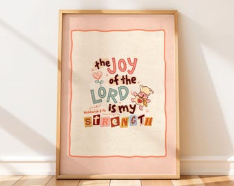 Nehemia 8:10 Vintage-inspirierte christliche handbeschriftete Wandkunst, Die Freude des Herrn ist meine Stärke Poster, Bibel Vers Schrift Druck