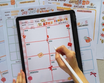 Op geloof gebaseerde dagelijkse planner met handgetekende bijbeltekstkunst (afdrukbare digitale pdf-download) | Niet gedateerd