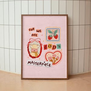 Ephesians 2:10 Hand-Drawn Vintage-Inspired Bible Verse Wall Art Print, God’s Masterpiece Poster, Cute and Aesthetic Christian Home Decor