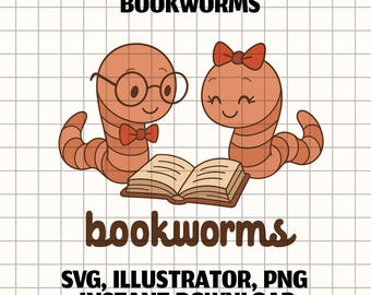 Bookworms Digital Download Gifts for Readers | Cute Worms Illustrations for Book Lovers | SVG, PNG, AI Files | Gifts for Book Lovers