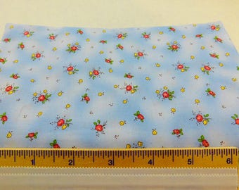 Blue Floral Fabric with Red and Yellow Flowers by P &B Textiles - Ribbons of Life -  BTY