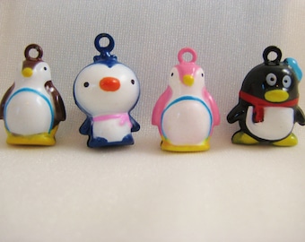 Penguin Collection - 4 Pieces - 1 Brown Penguin, 1 Blue Penguin, 1 Pink Penguin, 1 Black Penguin Animal Jingle Bell Charms
