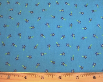 Marcus Brothers Textiles Turquoise with Small Purple and Yellow Flowers 1940s Style - BTY