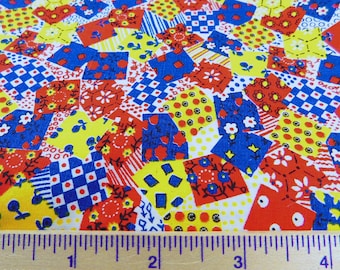 Mini Faux Quilting Patchwork Squares Fabric with Bright Primary Colors Hard to Find Vintage and Awesome Crafting Fabric - BTY -By the Yard