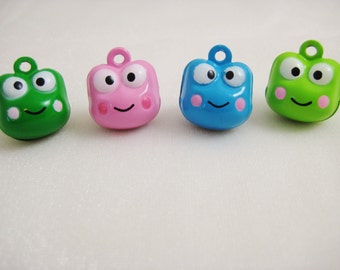 Frog Collection - 4 Pieces - 1 Pink, 1 Dark Green, 1 Blue, 1 Light Green Froggy Animal Jingle Bell Charm