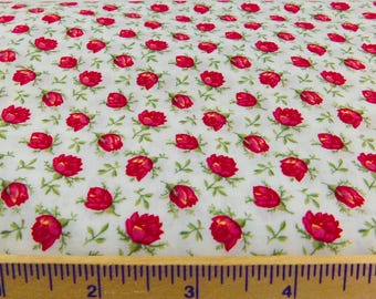 Red Roses on an Ivory Background with Green Stems by P&B Textiles - Krystal Lilies by Marianne Elizabeth of Vintage and Vogue 2002 - BTY HTF