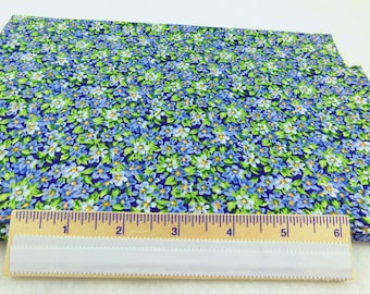 Blue Floral Fabric with Light Blue and White Flowers and Yellow Centers by Concord Fabrics - 41" Long