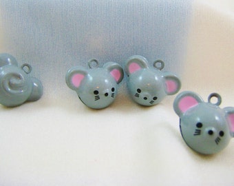 4 Pieces Grey Mice Mouse Animal Jingle Bell Charm