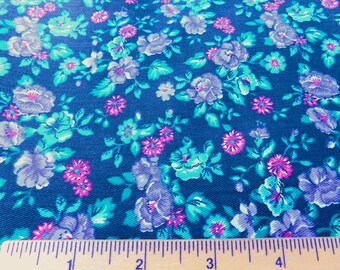 Denim Dark Blue Navy with Purple, White, Pink and Blue Flowers - 34" x 60"