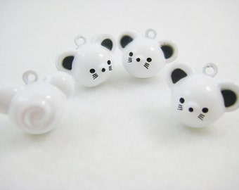 4 Pieces White Mice Mouse Animal Jingle Bell Charm