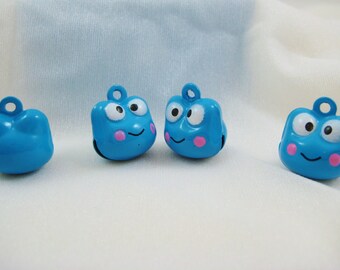 4 Pieces Blue Frogs Animal Jingle Bell Charm