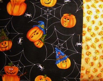 Northcott Scary Night by Laurie Godin Halloween 32"  Orange Pumpkins on Black Spider Webs with Spiders