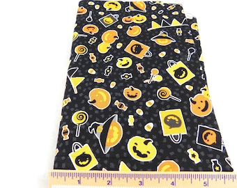 Black Fabric with Orange Pumpkins, Candy, Decorations and Treat bags by Patrick Lose Fabrics - Ghoultide Gathering Pumpkin Party 34"