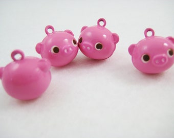 4 Pieces Pink Piggy Pig Animal Jingle Bell Charm