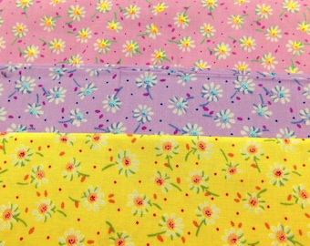 Pink, Purple or Yellow Floral Fabric with White Daisy Flowers  by David Textiles Inc. - Pink is BTY, Purple and Yellow are FQs