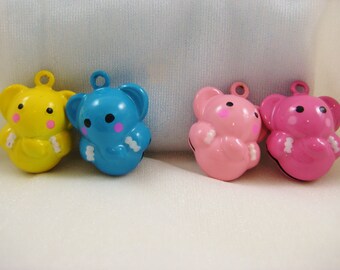 Elephant Collection - 4 Pieces - 1 Pink, 1 Dark Pink,1 Blue, 1 Yellow Jungle Elephant Animal Jingle Bell Charm