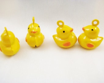 4 Pieces Yellow Ducky Ducks Animal Jingle Bell Charms