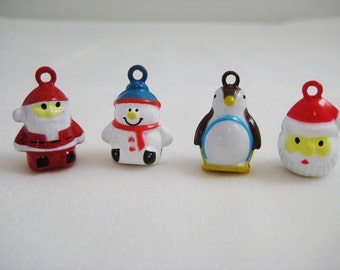 Holiday Collection - 4 Pieces - 1 Standing Santa, 1 Snowman, 1 Penguin, 1 Santa Animal Jingle Bell Charms