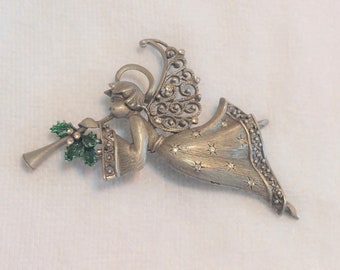 Trumpeting Angel Pin/Brooch - Pewter Looking - Pre Owned