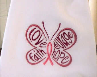 Breast Cancer Fingertip Towels - Love, Faith, Courage, Hope Butterfly Towel, Fight Cancer Towel