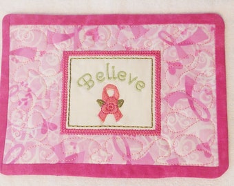Breast Cancer Mug Rug/Coaster - Believe