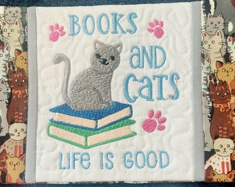 Cat Mug Rug /Coaster - Books and Cats Life is Good