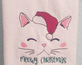 Christmas Hand Towel - Meowy Christmas