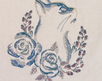 Cat Hand Towel - Cat within Rose Wreath